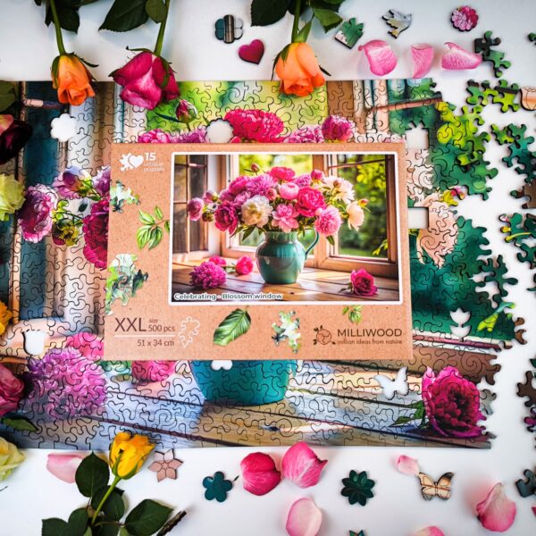 Wooden Puzzle - Celebrating - Blossom window 500 pcs. 51×34 cm - Image 3